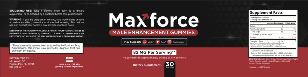 Max Force supplement facts and ingredient label
